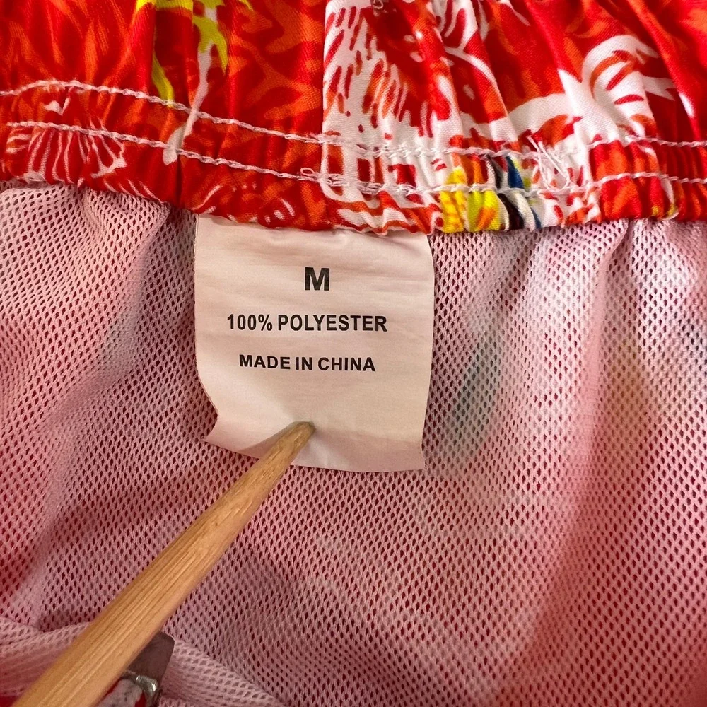 Peter Millar Mens Red Tropical Beach Hut Print Swim Trunks Size M Board Shorts‎